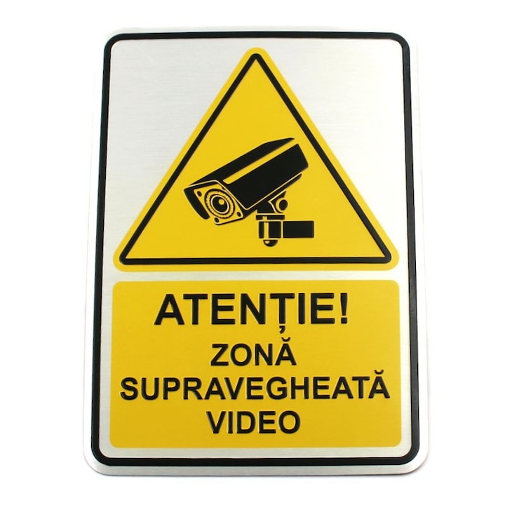 Indicator Zona Supravegheata Video, Premium, 15 x 11 cm, aluminiu ambutisat, color, in relief