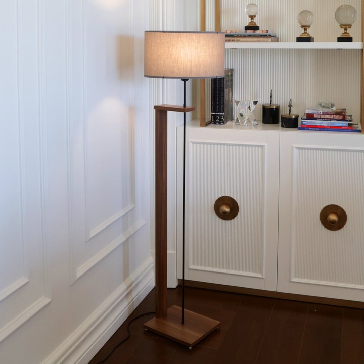 Lampadar AYD-3132, gri inchis/stejar inchis, lemn/material textil, 38x150 cm