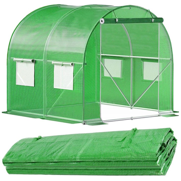 Folie inlocuire pentru sera 200x200x200 cm, PE 140g/mp cu plasa PP, UV4, 4 ferestre si usa cu fermoar, verde