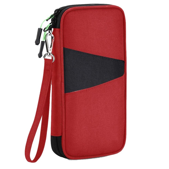 Portofel de calatorie Enforose, capacitate mare, protectie RFID, impermeabil, rosu