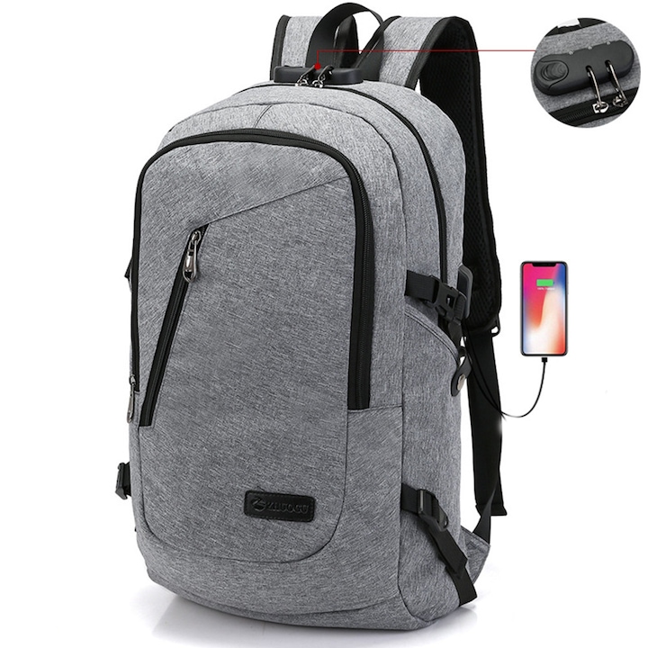 Rucsac durabil din panza Oxford, rucsac antifurt cu buzunare multiple pentru calatorii de afaceri, curele de umar confortabile si curea de san reglabila, rezistent la apa si compartiment pentru laptop pentru notebook de 15,6 inci