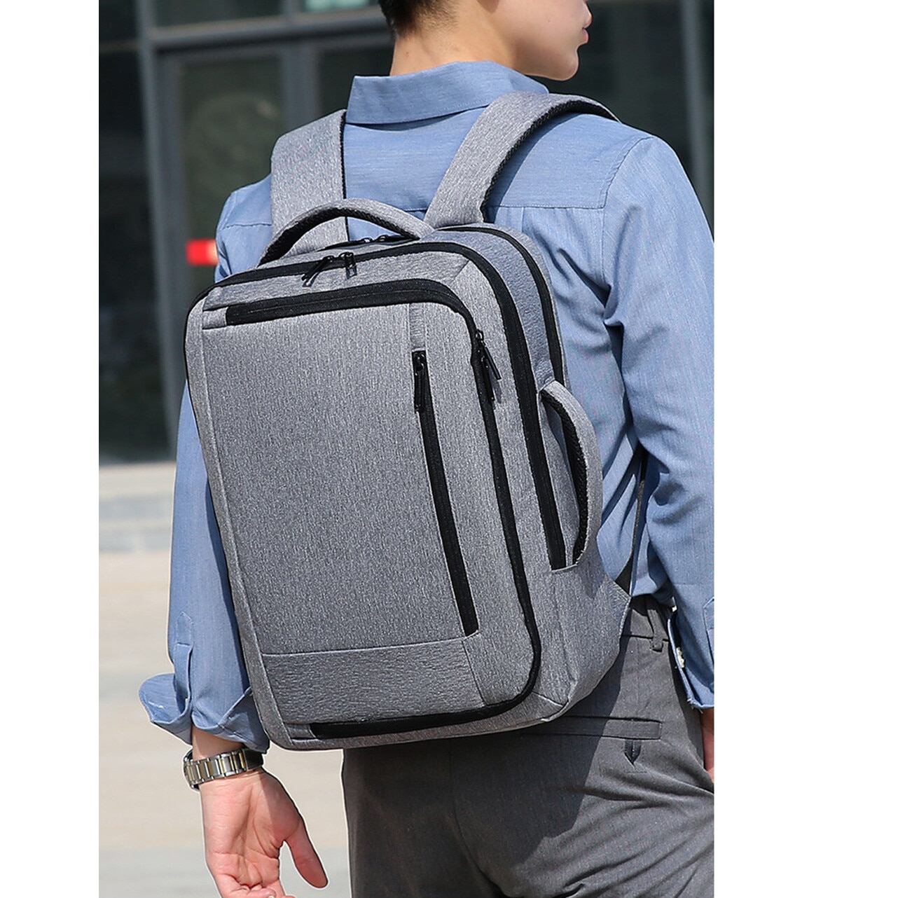 Rucsac de calatorie 16 inch, AMRINUGL, impermeabil, design anti-furt, Gri