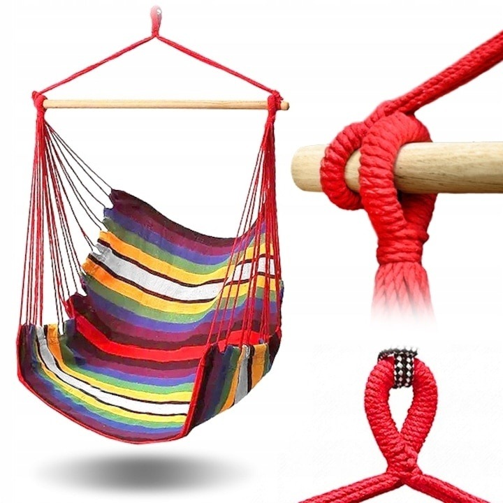Hamac tip leagan, dimensiuni 100x100cm, cu manere solide, material robust si franghii puternice, usor de asamblat, multicolor
