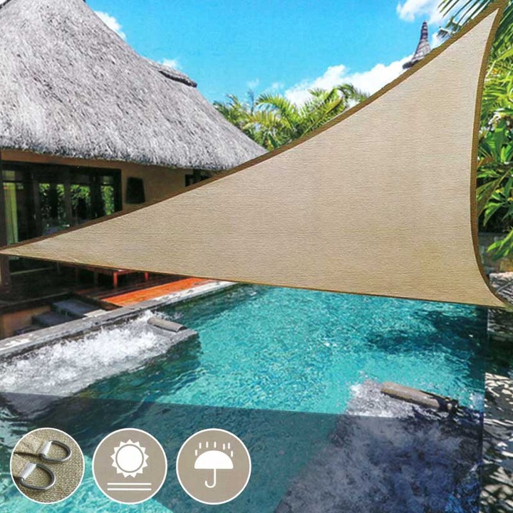 Napvitorla, HDPE, háromszög alakú, bézs (3, 6x3, 6x3, 6m) 190gr/m2