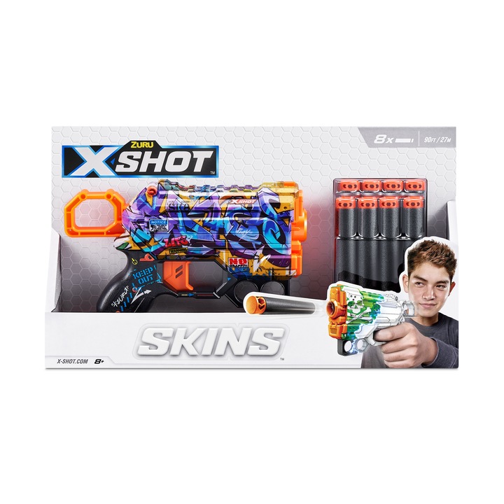 X-Shot Blaster Skins Menace Spray Tag, 8 proiectile, albastru multicolor