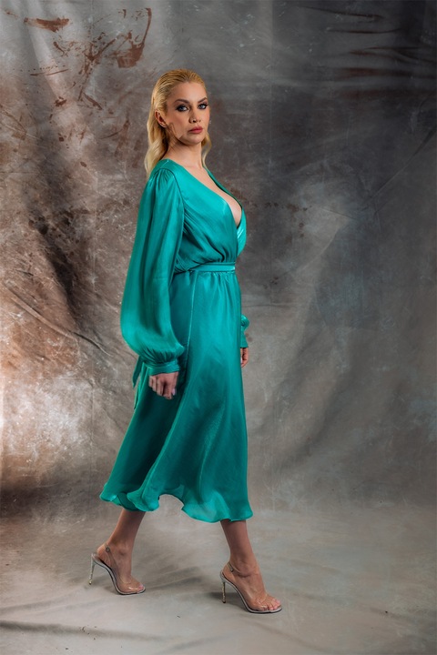 MIAU by Clara Rotescu, Rochie din amestec de matase Muscat, Turcoaz