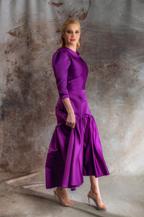 MIAU by Clara Rotescu, Rochie midi din satin Rokuss, Violet