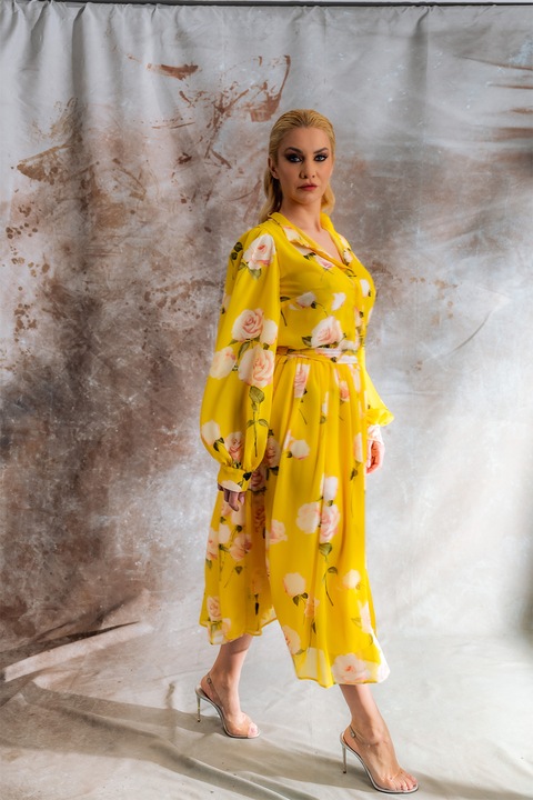 MIAU by Clara Rotescu, Rochie din amestec de matase Sundream, Galben sofran