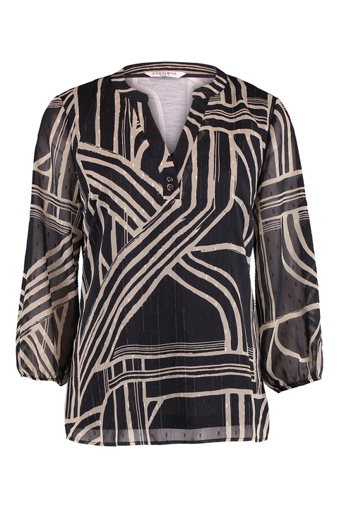 ZABAIONE, Bluza tunica cu maneci 3/4, Negru/Bej deschis, L