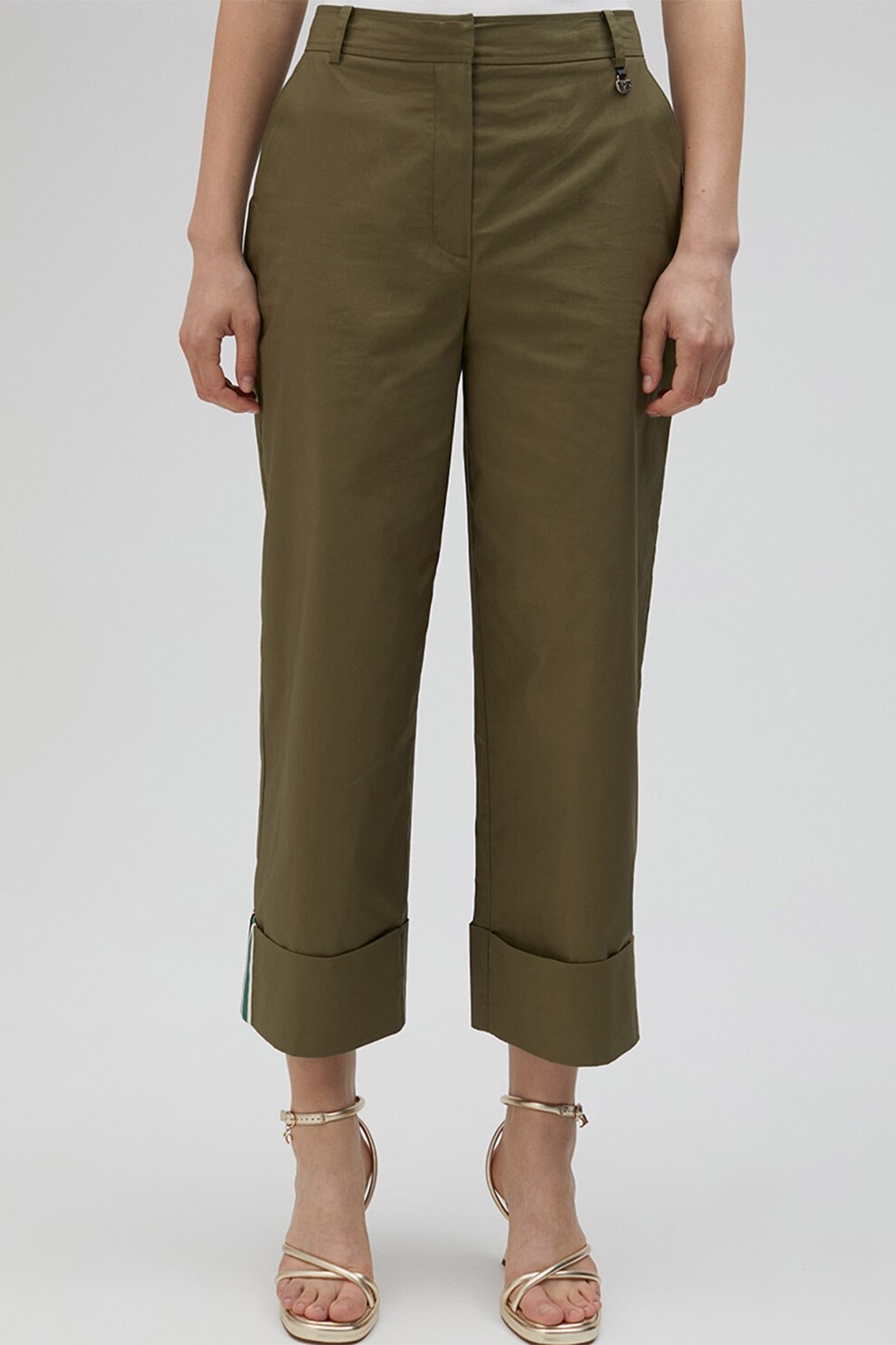 Lola casademunt, Pantaloni crop cu talie inalta, Verde masliniu, M