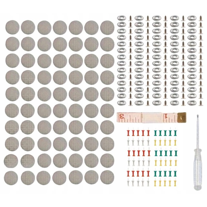 Set de reparare pentru plafon auto, SATIS, 70 elemente, suruburi, nituri, gri