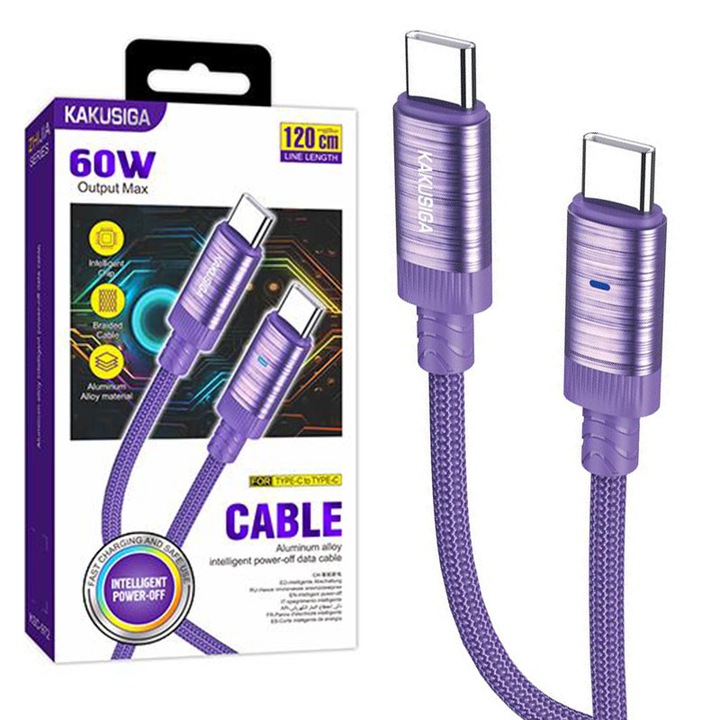 Cablu KSC-972, Type-C la Type-C, Compatibil iPhone 15/16 si Android, Incarcare rapida 60W, Mov