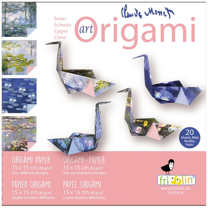 Origami lebede design Claude Monet, Fridolin, 20 Foi, 15x15 cm