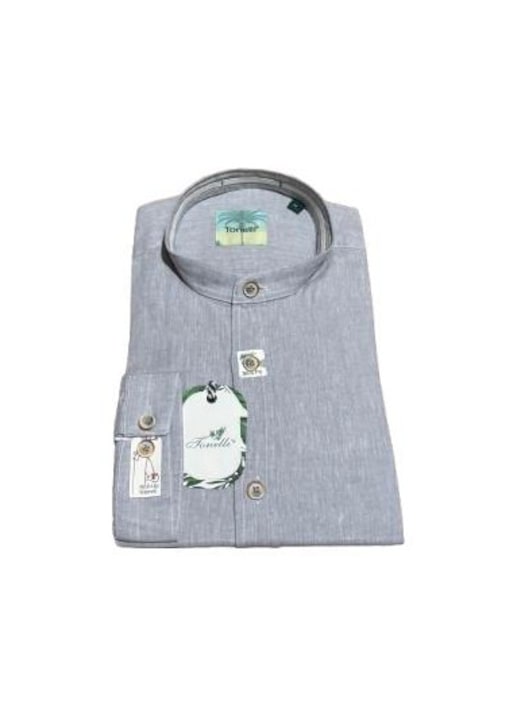 Camasa pentru barbati cu guler tunica, Tonelli, Slim Fit, Gri deschis