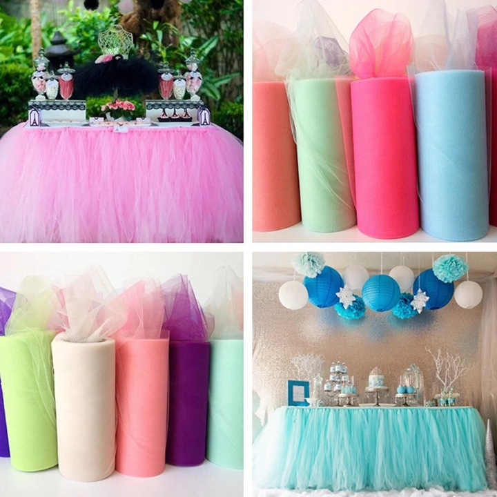 Material textil tulle ZYBLSSBB 15cmx22m alb pentru decor si creatii DIY