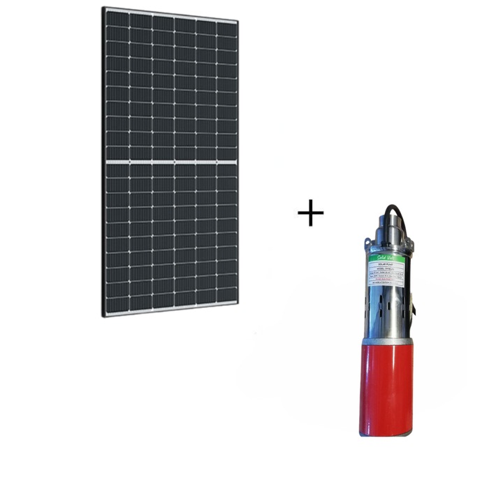 Kit panou solar Canadian Solar 450W cu pompa de apa submersibila de adancime medie 24V – sistem independent energetic pentru irigatii, gradina si camp