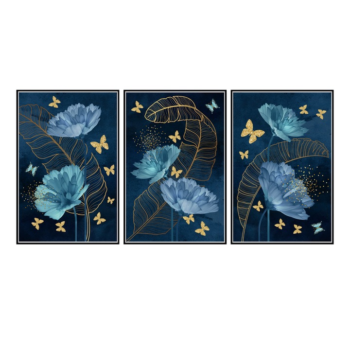 Sticker Decorativ Feicaeesa, Fluturi florale, Autoadezive, Perete, 45x30cm