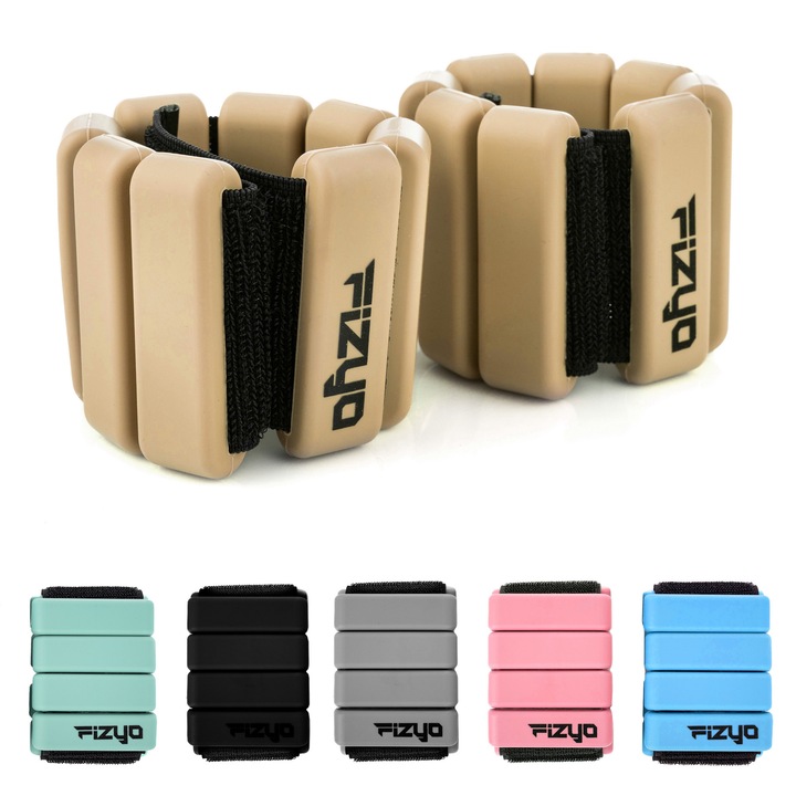Greutati pentru Incheietura Mainii Fizyo, Set 2 Bucati, 2 x 450 g, Reglabile, Silikonice, Rezistente la Apa, pentru Pilates, Fitness, Aerobic, Bej