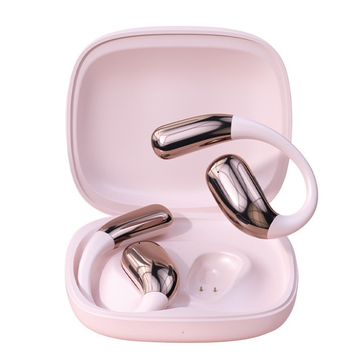 Casti wireless, Bluetooth 5.4, sunet de inalta definitie, anulare inteligenta a zgomotului, roz