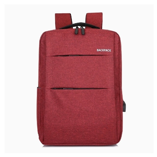 Rucsac laptop capacitate mare, design simplu, rosu, cu incarcare USB, pentru birou si calatorii
