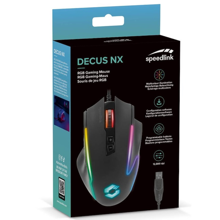 Mouse, Speedlink, Decus Nx Rgb, Gaming, Negru