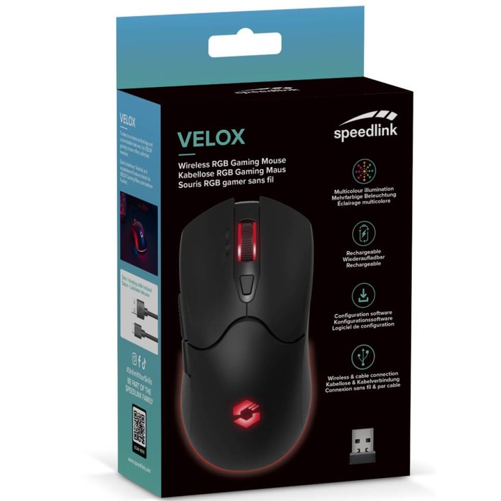 Mouse, Speedlink, Fara Fir, Velox, Rechargeable Rgb, Negru