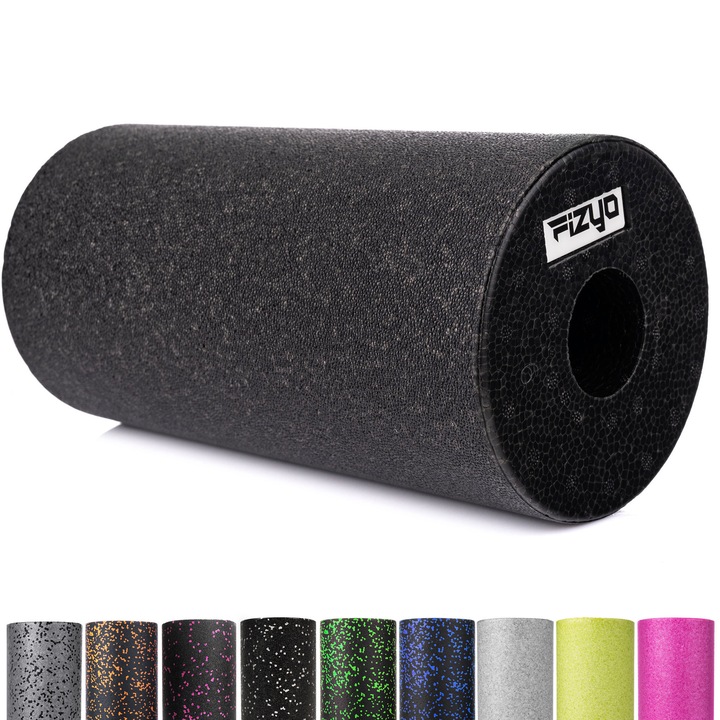 Rola Cilindru Masaj din spuma Fizyo 30 x 15 cm, pentru Yoga, Fitness, Pilates, Relaxare Musculara, Antiderapanta, Negru