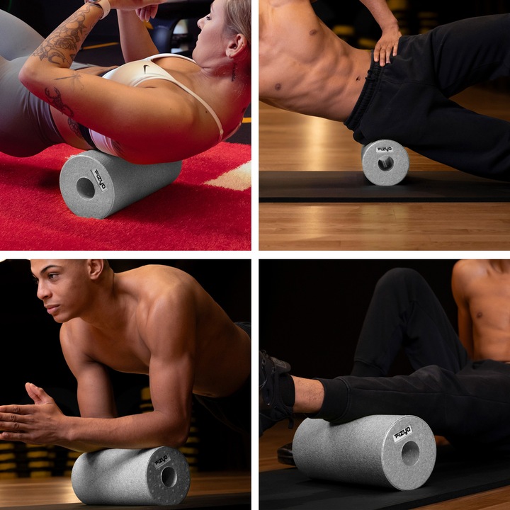 Масажен ролер Fizyo 30 x 15 см, за йога, фитнес, пилатес, мускулна релаксация, неплъзгащ се, сив