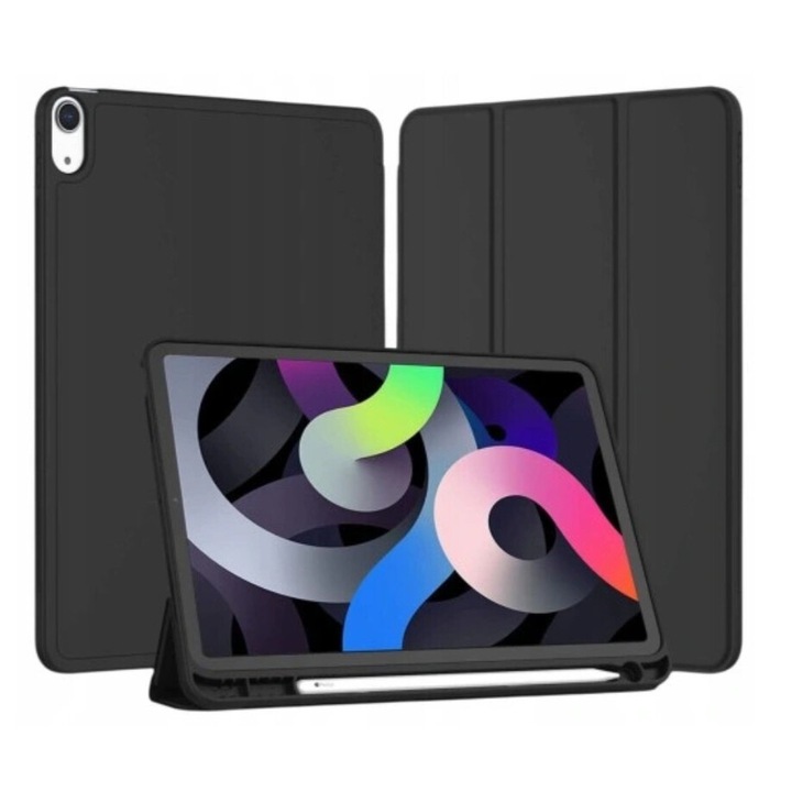 Husa tableta cu slot pentru stilou, protectie anti-fala, TPU, iPad Air 13 2024/PRO 12.9, negru