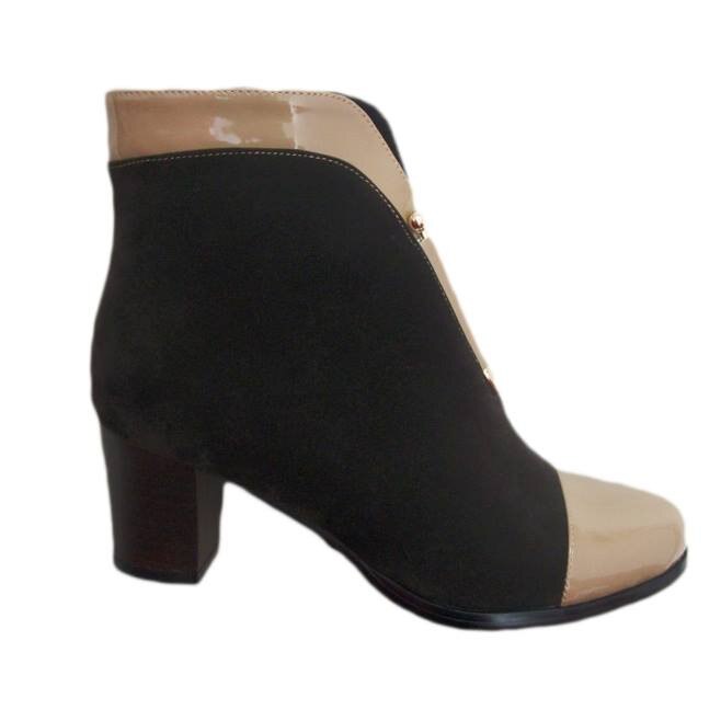 Botine scurte cu toc mediu,D&J Exclusive,, Maro