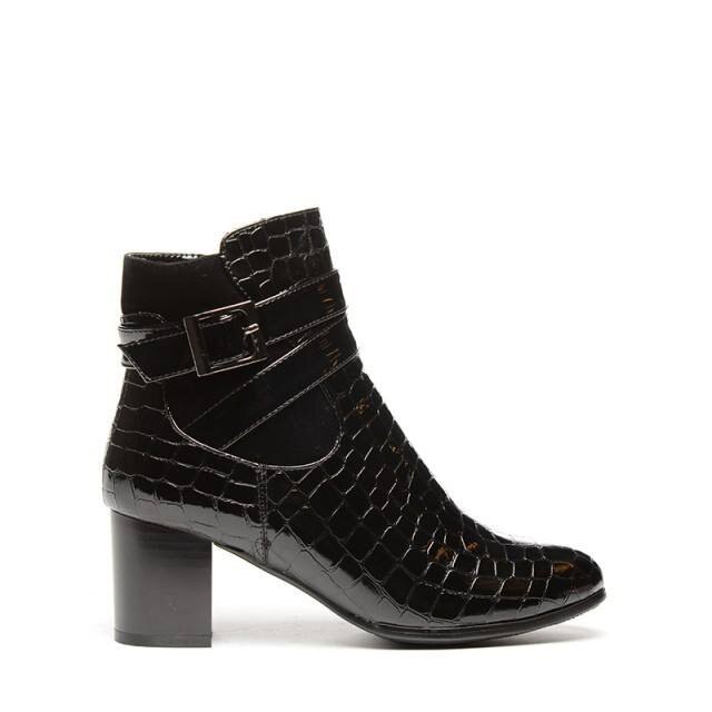 Botine cu varf rotund si toc gros,D&J Exclusive, Negru