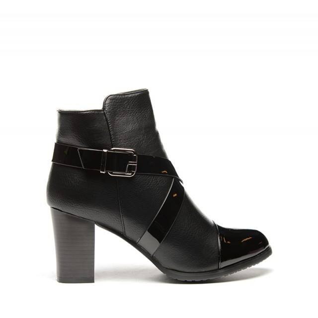 Botine cu aspect mat si detalii lucioase,D&J Exclusive, Negru