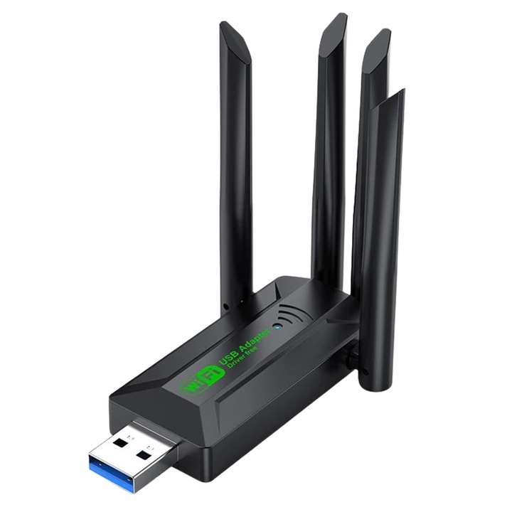 Безжичен адаптер 1200Mbps Staryon®, двулентов 2.4G & 5G, WiFi Ethernet, 4 антени, USB 3.0, силен сигнал, дълъг обхват, 802.11AC, черен