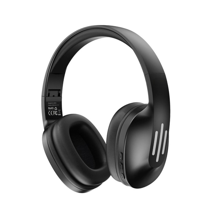 Vezeték nélküli fejhallgató, Bluetooth 5.0, fül felett, univerzális kompatibilitás, ergonómikus kialakítás, 200 mAh-s akkumulátor, 18 órás akkumulátor-élettartam, beépített mikrofon, fekete