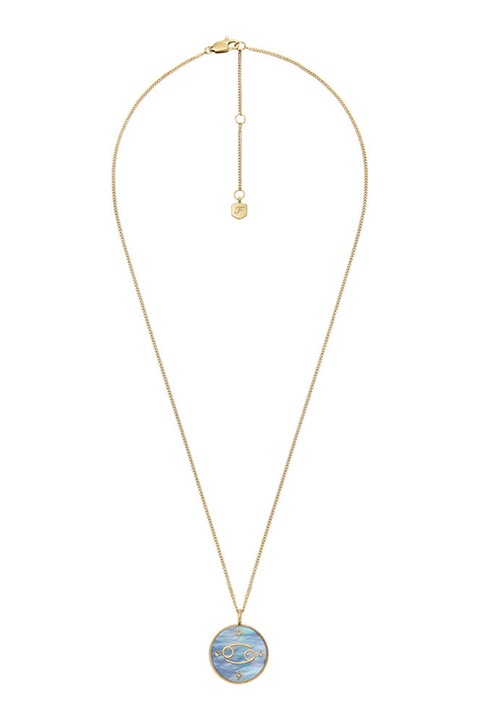 Fossil, Colier din otel inoxidabil cu pandantiv cu semn zodiacal, Auriu