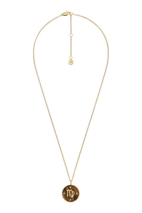 Fossil, Colier din otel inoxidabil cu pandantiv cu semn zodiacal, Auriu