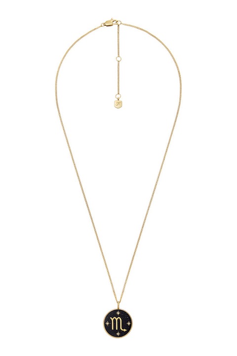 Fossil, Colier din otel inoxidabil cu pandantiv cu semn zodiacal, Auriu