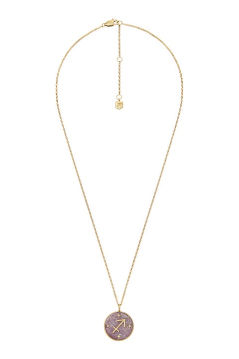 Fossil, Colier din otel inoxidabil cu pandantiv cu semn zodiacal, Auriu