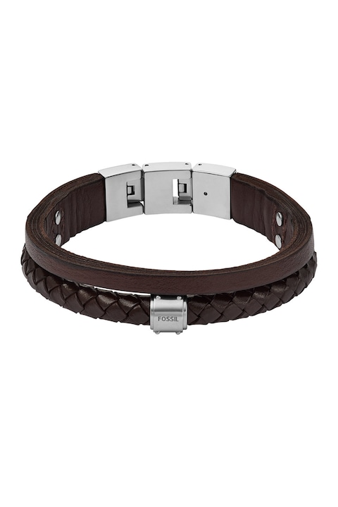 Fossil, Bőrkarkötő, Sötétbarna, Ezüstszín