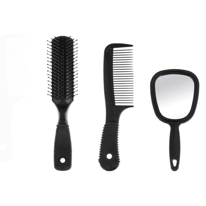 Set Pieptene Perie & Oglinda Neagra - 3buc