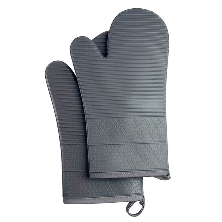 2 db puha szilikon konyhai kesztyű készlet, hőálló, szürke, pamut belsővel
