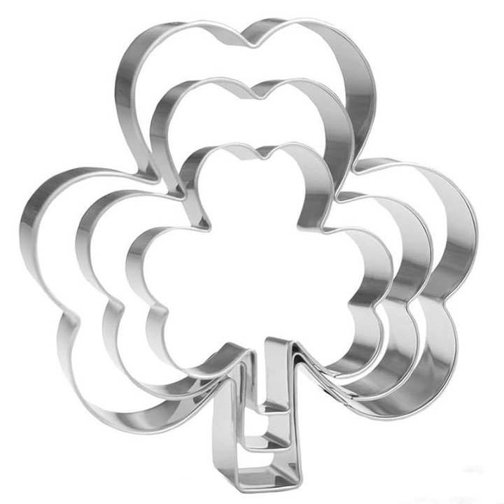 Set de 3 forme pentru prajituri trifoi, otel inoxidabil