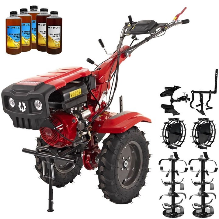 Motocultor Rotakt Grizzly RO13RE 2-PTO, motor 13CP, 2+1 viteze, latime lucru 56-135 cm, freze, roti cauciuc 5.00-12, pornire electrica, 2 prize de putere, roti metal, cultivator, plug reversibil, 5l ulei