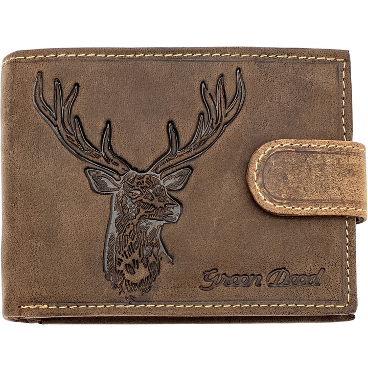 Portofel Barbati Piele Naturala personalizat cu Cerb, Compatibil cu Buletin, Carduri, Bancnote, Protectie RFID Antifurt Electronic, Model de Lux