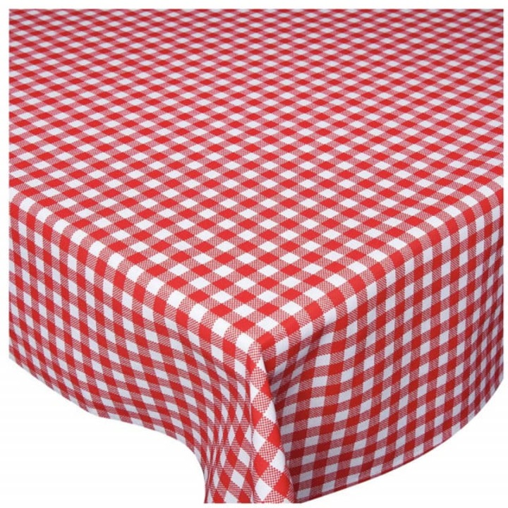 Fata de masa tip musama Pufo Classic, 90 x 140 cm, alb/rosu