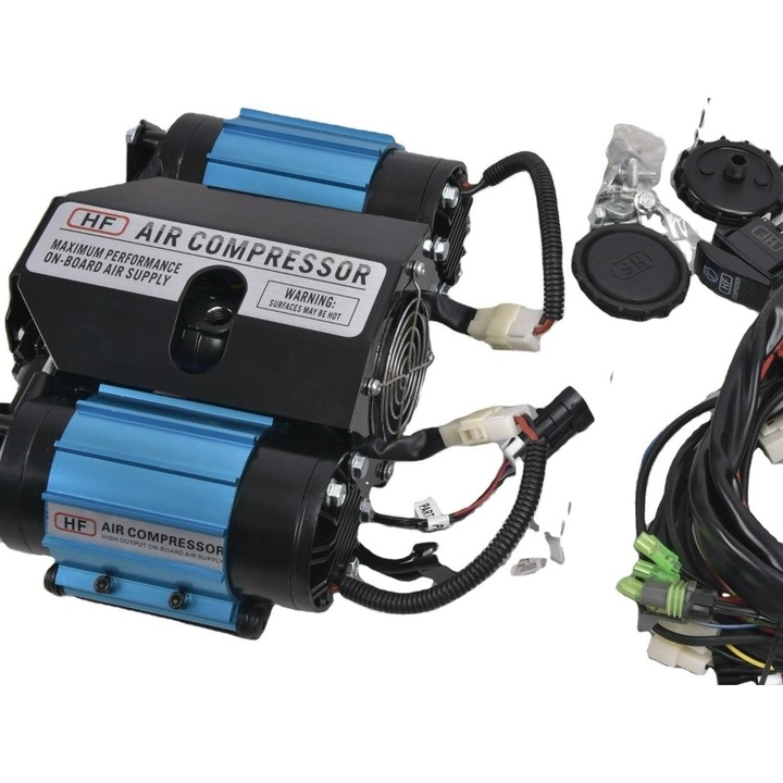 Compresor HF cu doua motoare 12V pentru diferentiali blocabili si umflarea anvelopelor