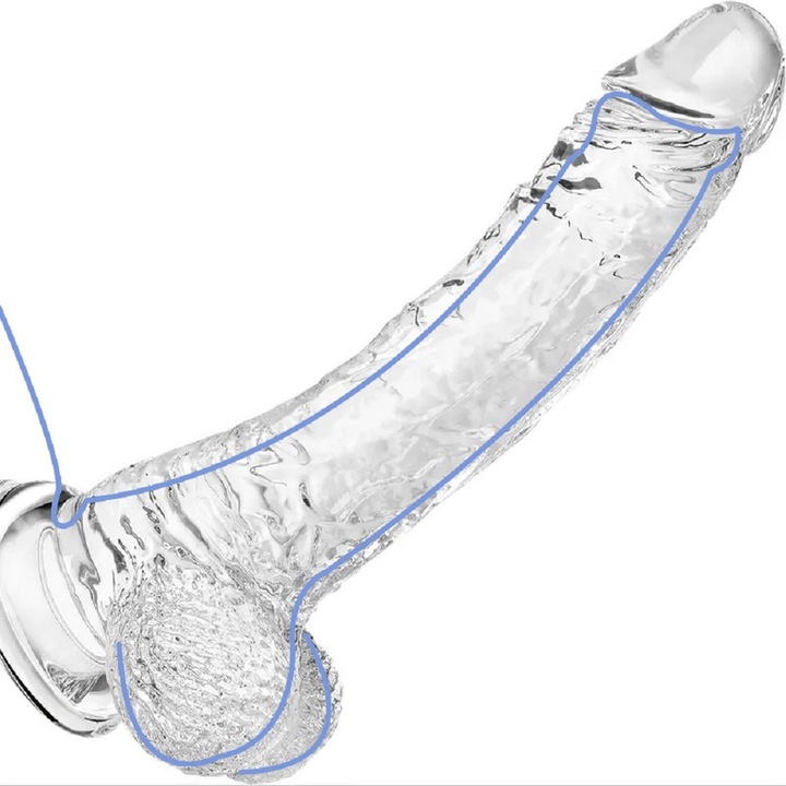 Realisztikus dildó tapadókoronggal, 13,5x3,8cm, TPE anyagból, átlátszó