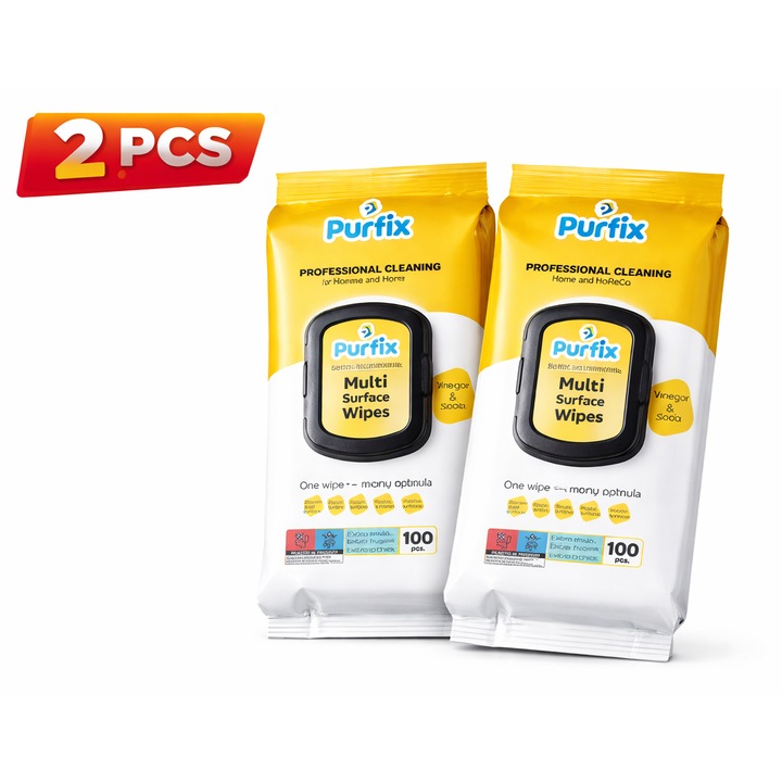 Pachet 2 X Servetele umede cu otet si bicarbonat Purfix, 100 bucati