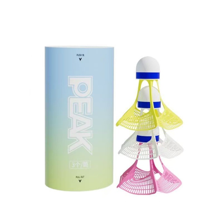 Peak Fluturase de Badminton Originale, Set 3 buc, Nailon Rezistent la Vant si Durabil, pentru Antrenament in Exterior