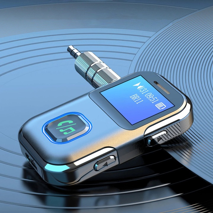 Bluetooth 5.0 приемник за кола, AUX адаптер с шумопотискане, за домашна стерео система/кабелни слушалки, размери 9.3x8.7x1.7см